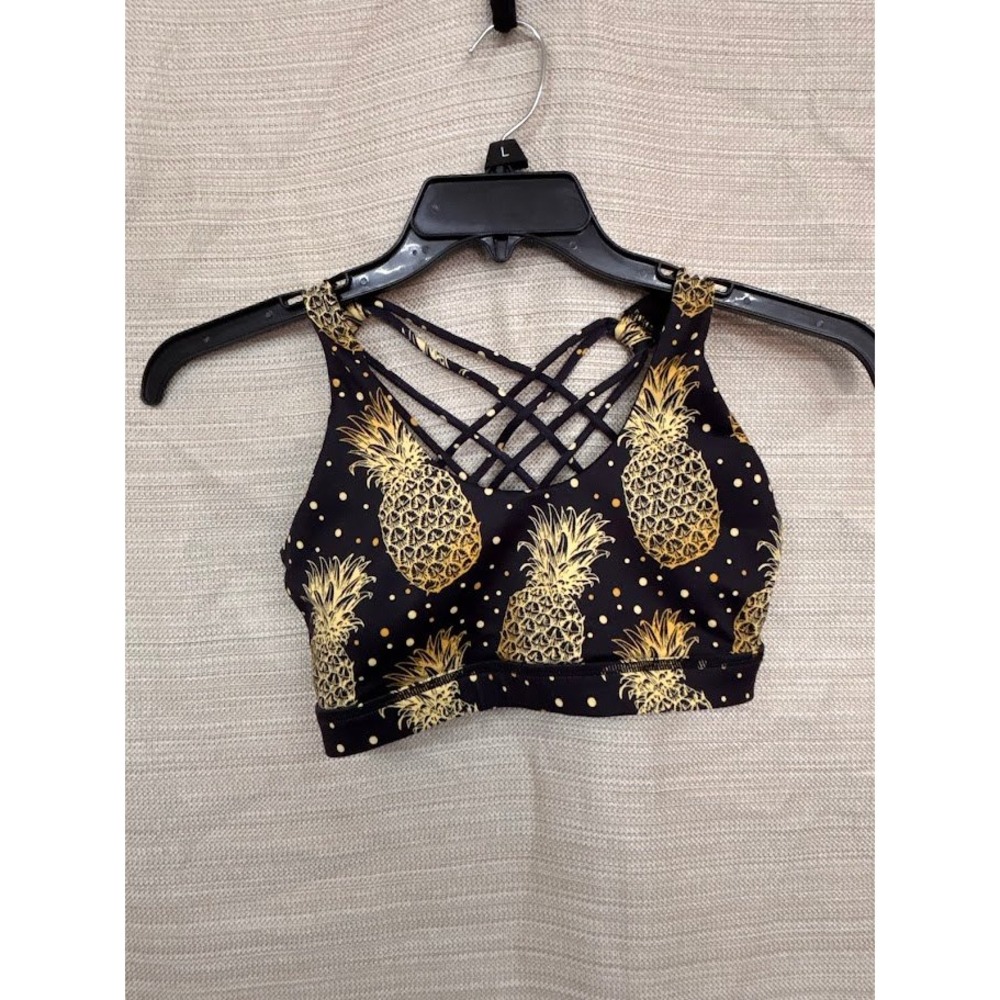 Constantly Varied Gear CVG Pineapple Cage Back Sports Bra Black Gold Small